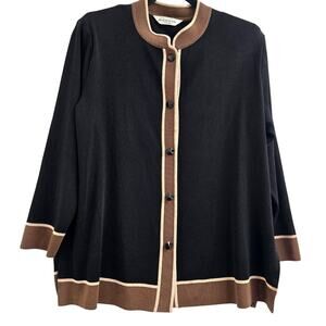 Misook Women’s Sweater Cardigan Black Trim Sz L Workwear Minimalist Lagenlook